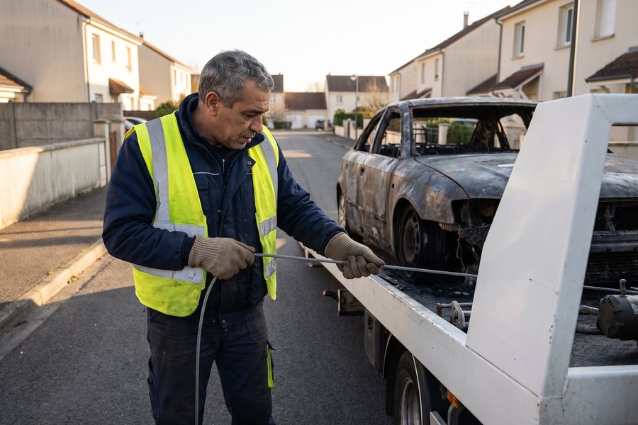 Récupération de véhicule incendié — Épaviste