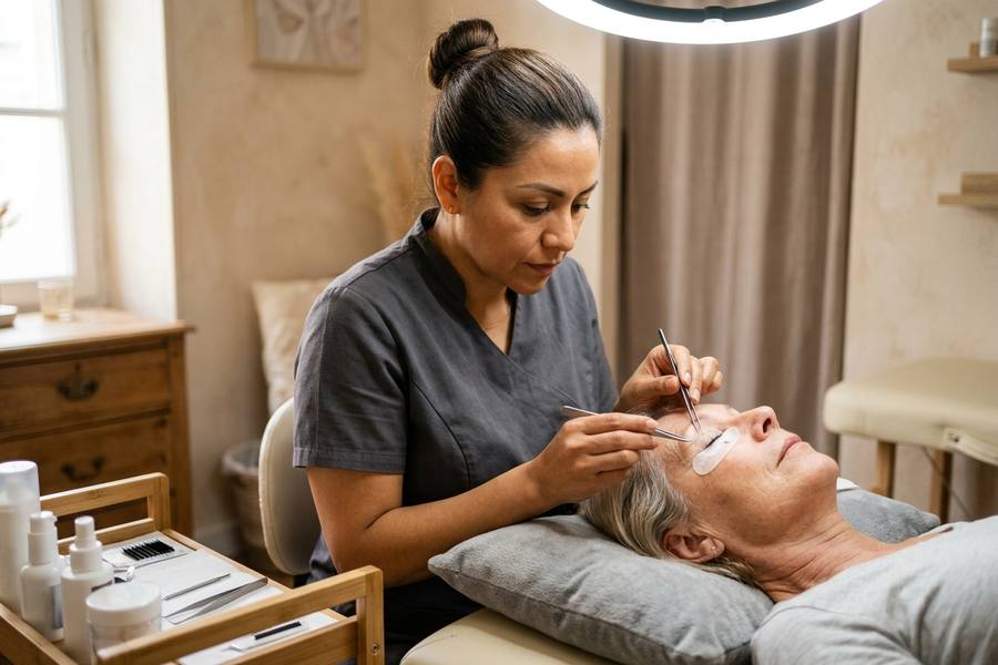 Pose volume russe — Technicienne en extension de cils