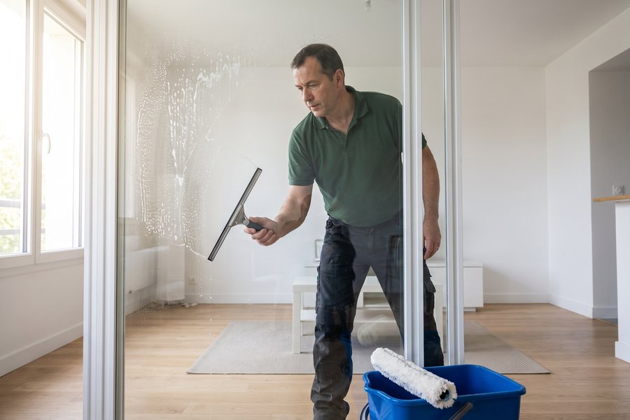 Nettoyage de cloisons vitrées et miroirs — Laveur de vitres