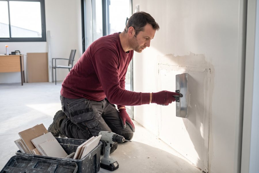 Réparation de dégâts sur plaques de plâtre — Plaquiste