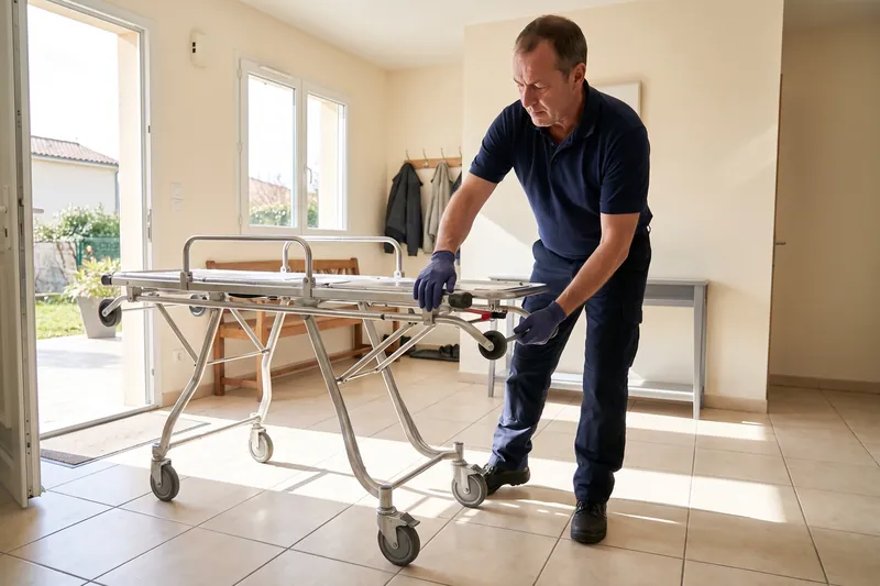 Transport en ambulance (allongé) — Ambulancier