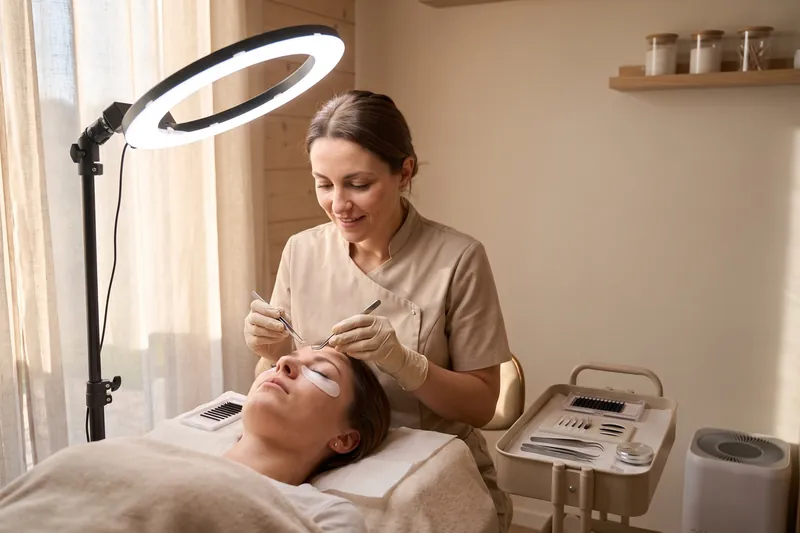 Pose volume russe — Technicienne en extension de cils