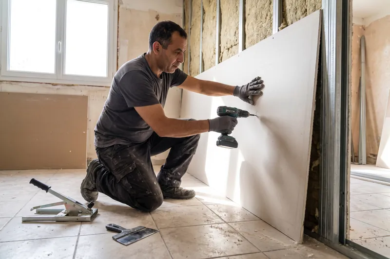 Pose de cloisons en plaques de plâtre — Plaquiste